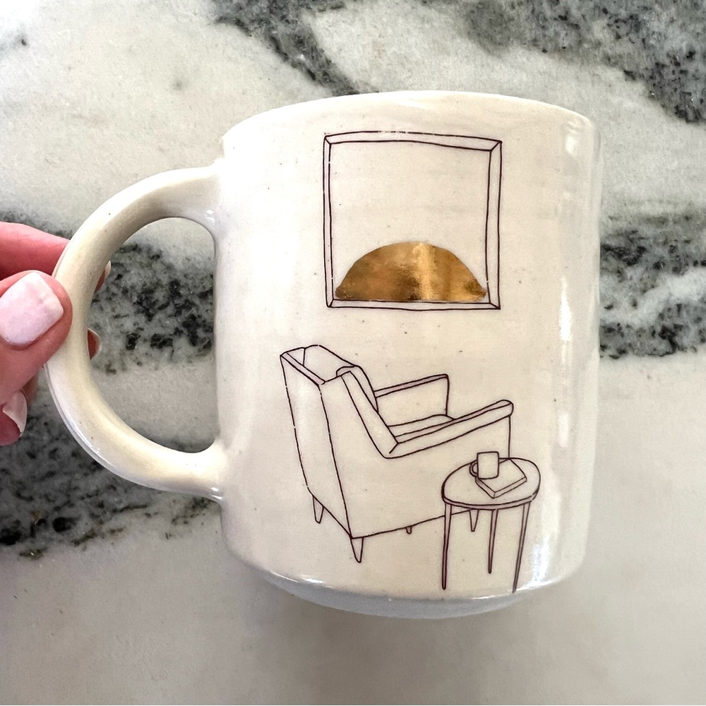 Cup Half Full Handmade Ceramics Mug Chair and Sunset - Picture 4 of 7